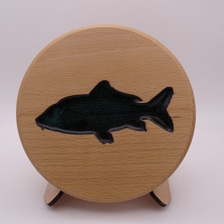 Fish Engraved on Round Beech Wood infilled with coloured resin