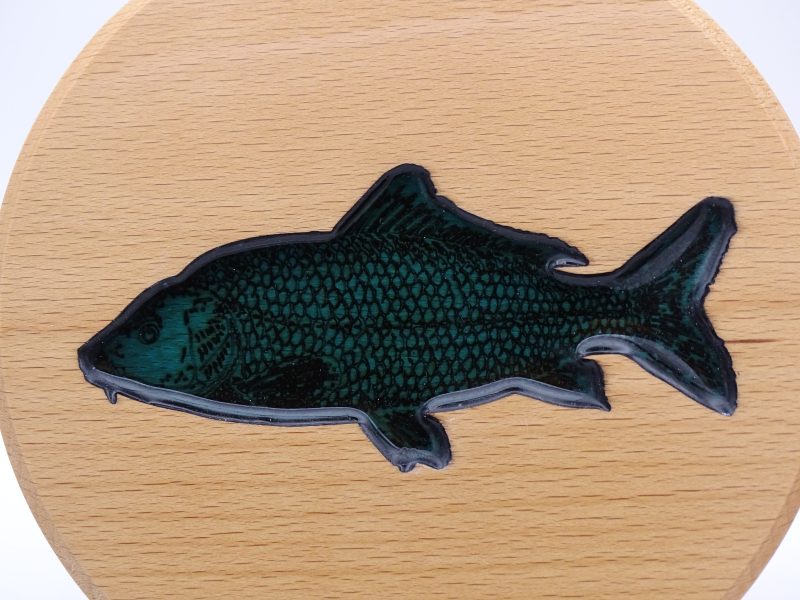 Fish Engraved on Round Beech Wood infilled with coloured resin