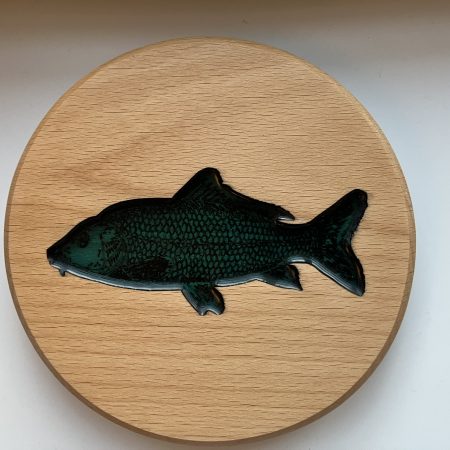 Fish Engraved on Round Beech Wood infilled with coloured resin