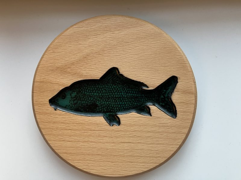 Fish Engraved on Round Beech Wood infilled with coloured resin