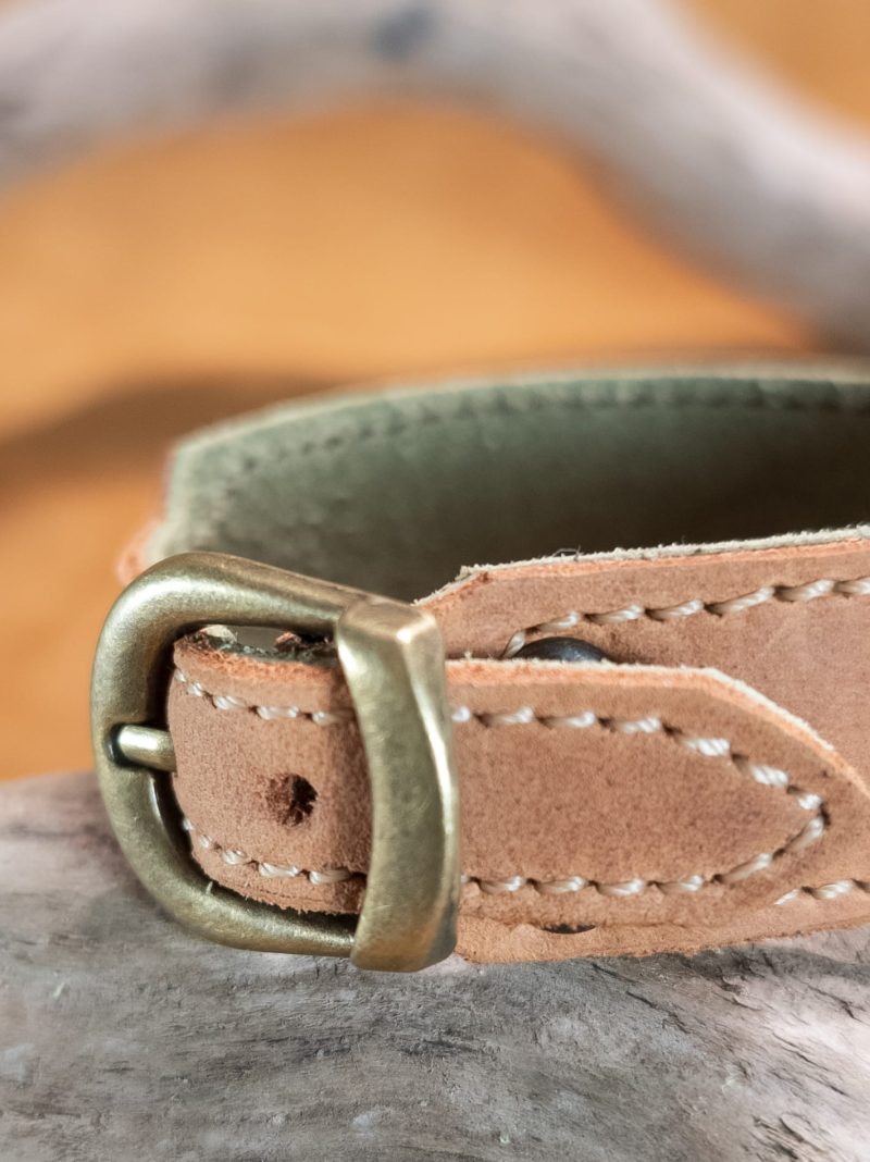 Bracelet with die-cut filigree antique brass buckle | handmade genuine leather | brown and green