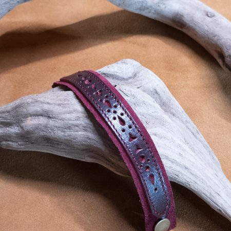 Bracelet with die-cut filigree | handmade genuine leather | double bordeaux color. - Image 3