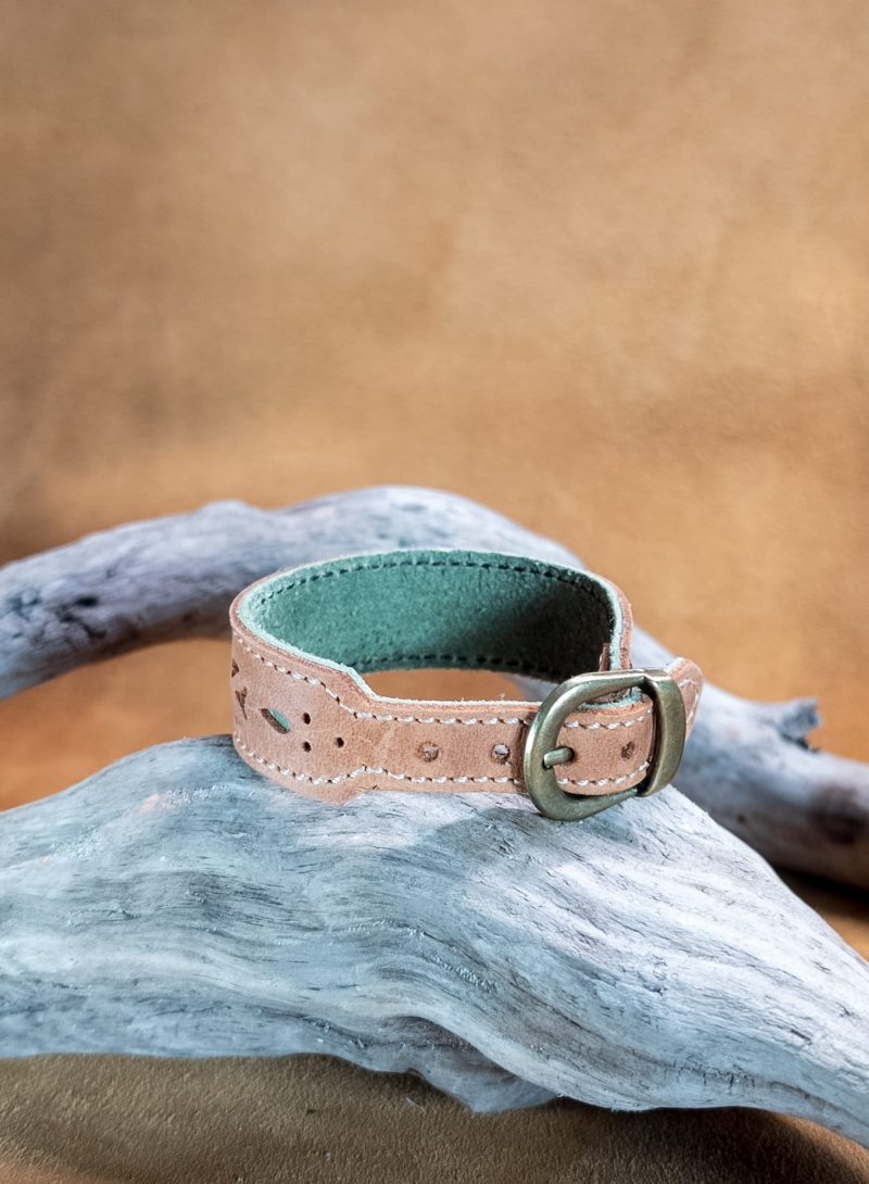 Bracelet with die-cut filigree antique brass buckle | handmade genuine leather | brown and green