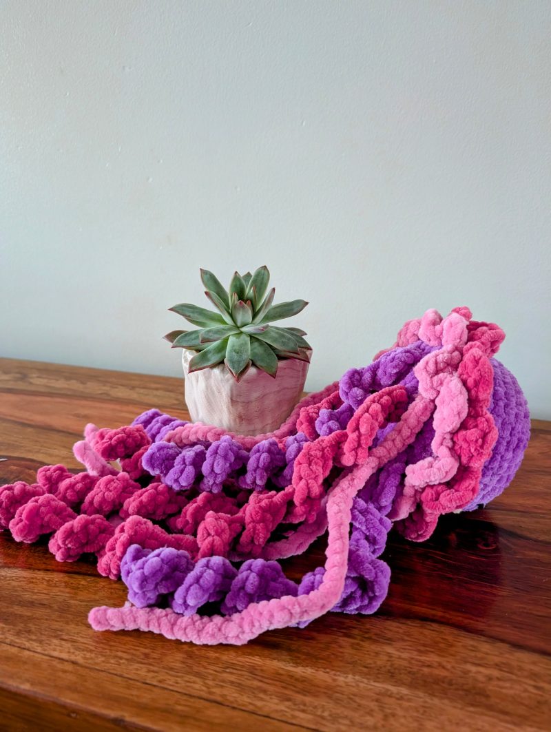 Pink and Purple Crochet Jellyfish Toy, Cute Amigurumi Plushie, Medium Soft Toy
