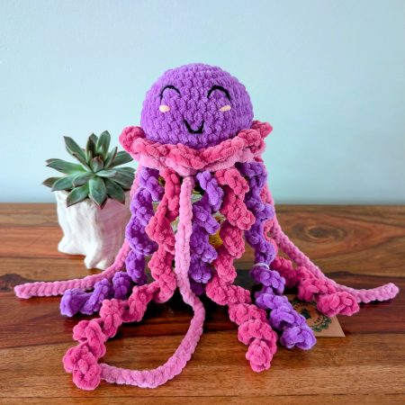 Pink and Purple Crochet Jellyfish Toy, Cute Amigurumi Plushie, Medium Soft Toy