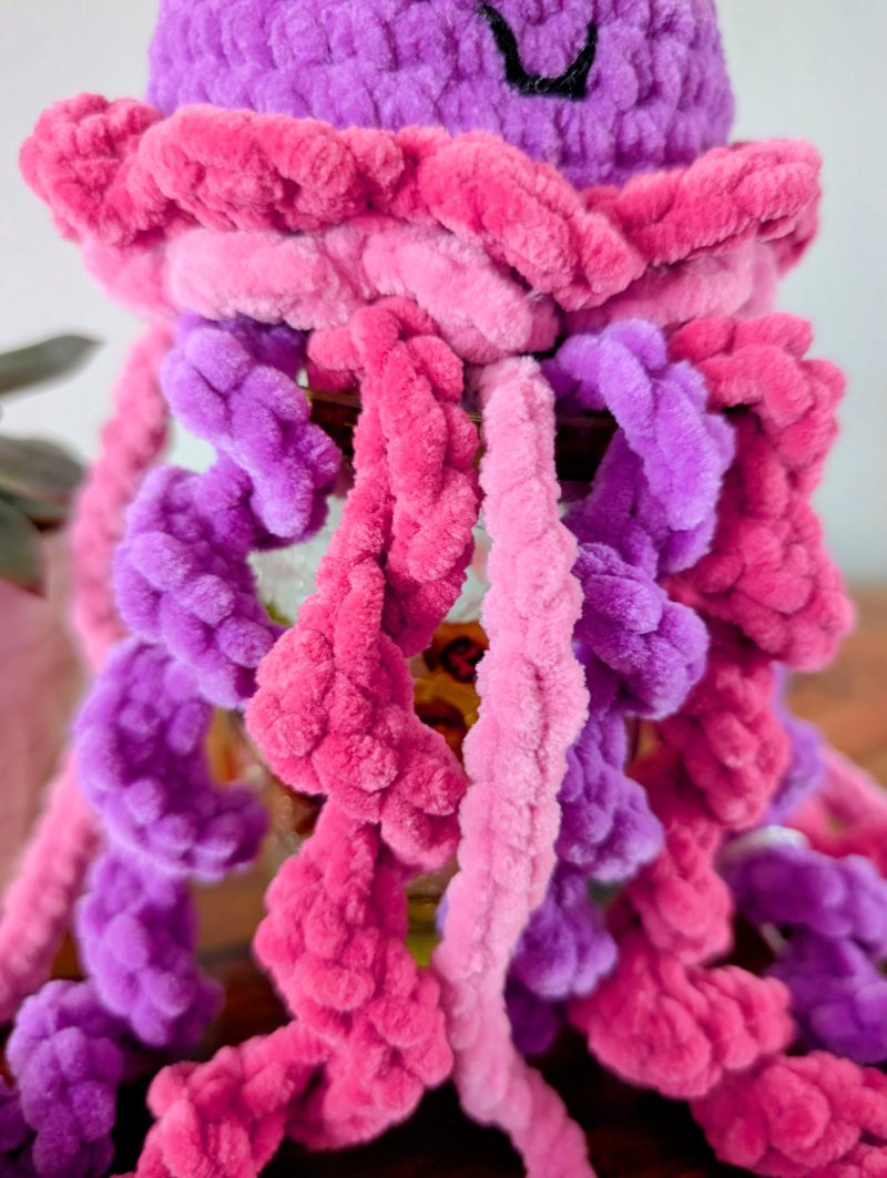 Pink and Purple Crochet Jellyfish Toy, Cute Amigurumi Plushie, Medium Soft Toy