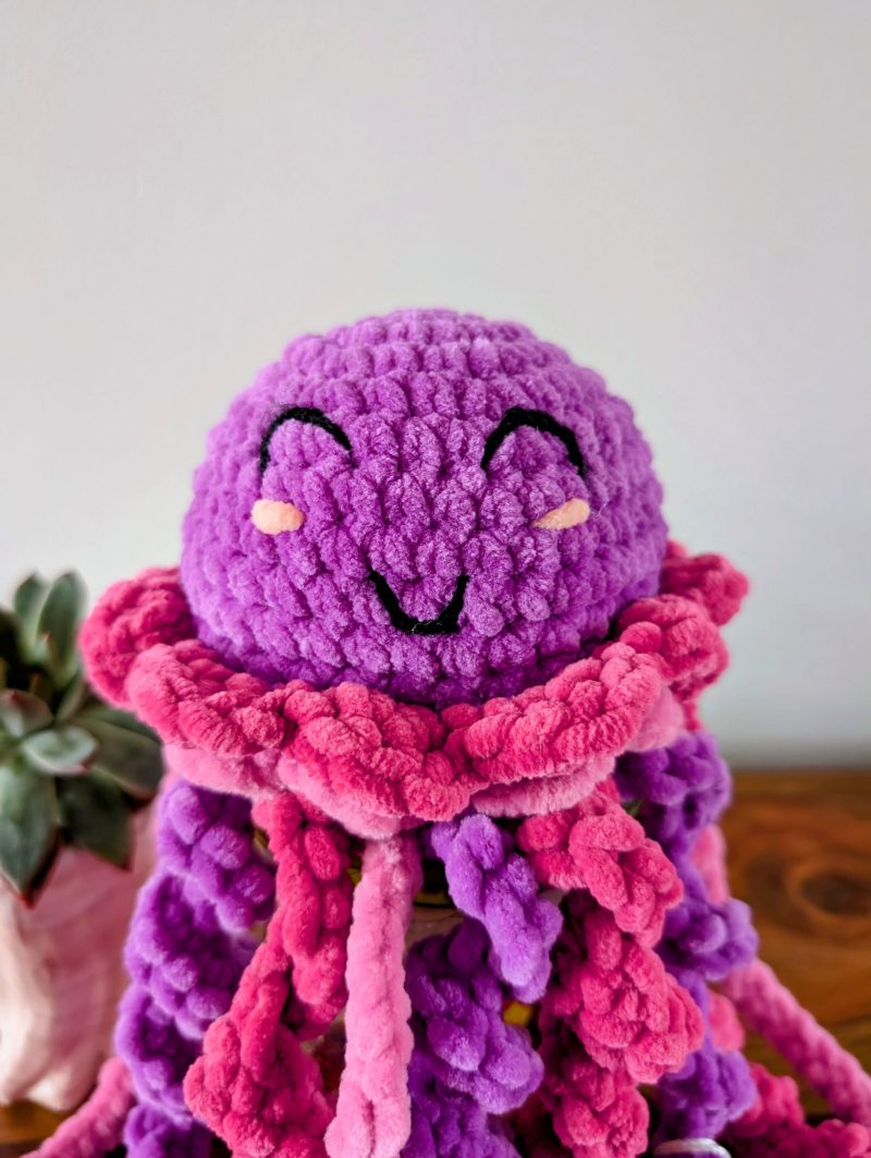 Pink and Purple Crochet Jellyfish Toy, Cute Amigurumi Plushie, Medium Soft Toy