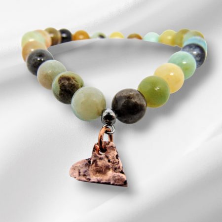 Rainbow Amazonite Bead Bracelet With Distressed Copper Heart Charm