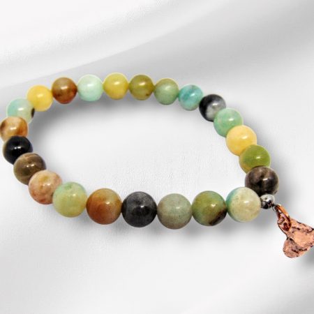 Rainbow Amazonite Bead Bracelet With Distressed Copper Heart Charm