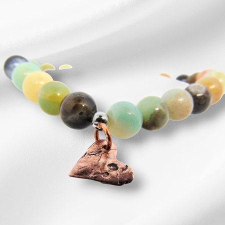 Rainbow Amazonite Bead Bracelet With Distressed Copper Heart Charm