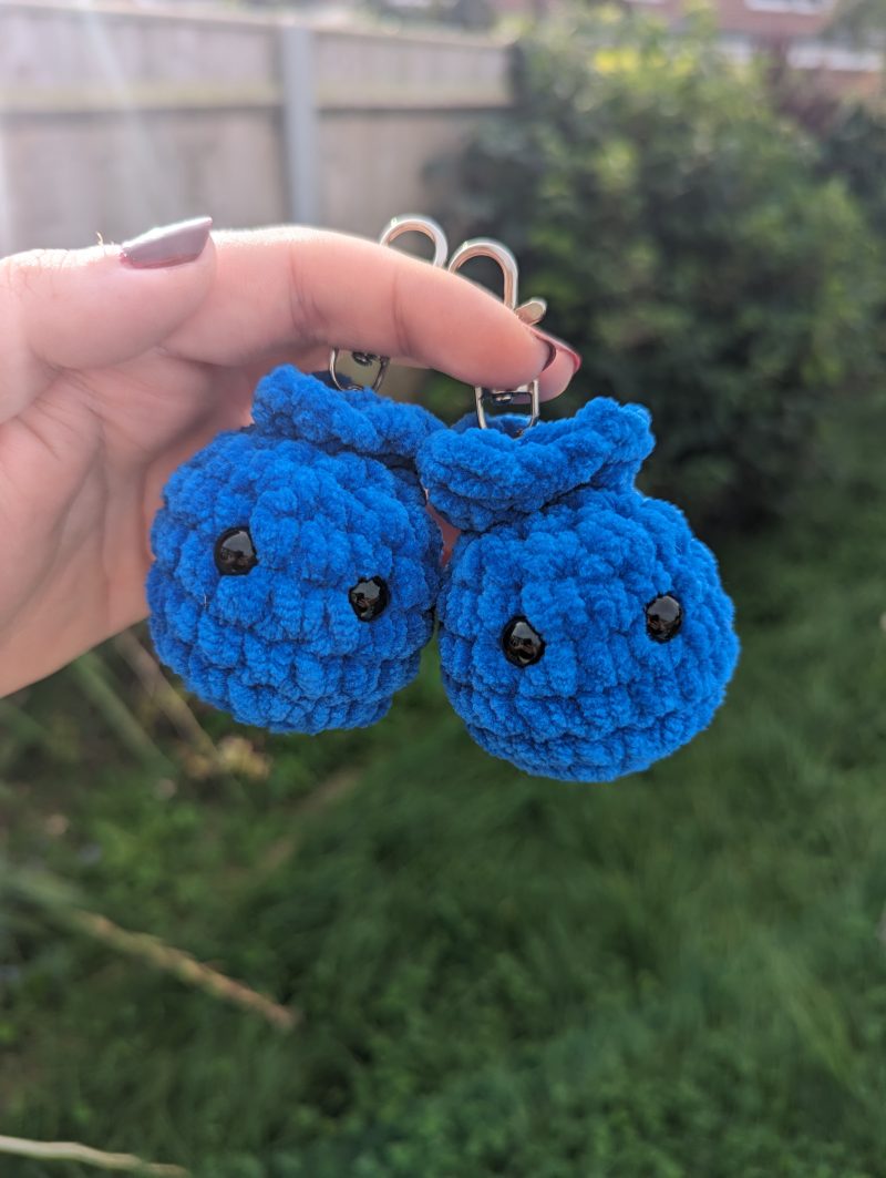 Crochet Blueberry Keyring, Adorable Amigurumi Keychain, Royal Blue