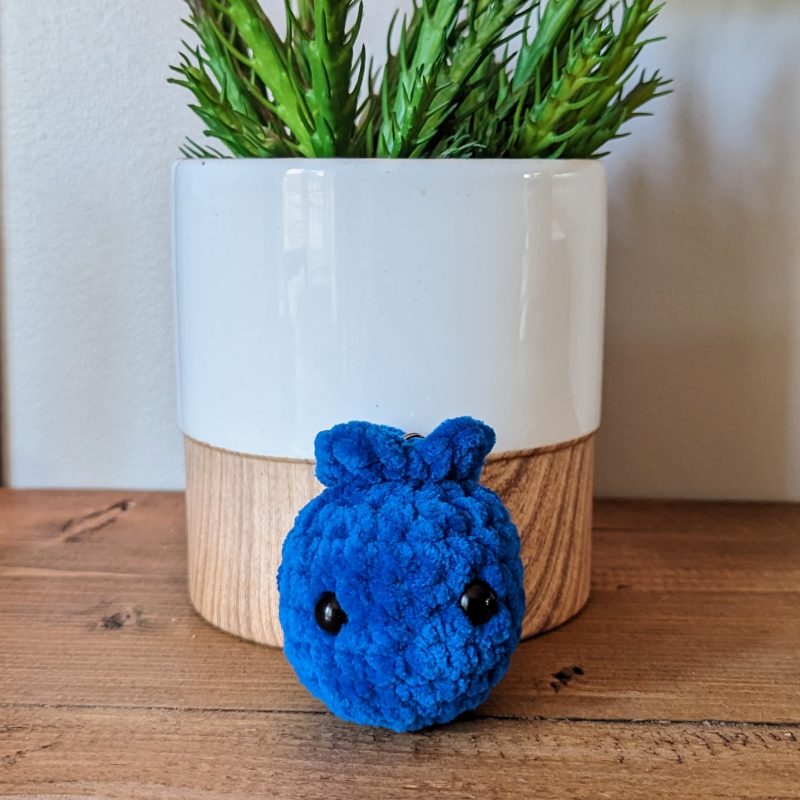 Crochet Blueberry Keyring, Adorable Amigurumi Keychain, Royal Blue