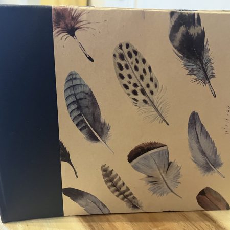 Handmade photo album with feathers.