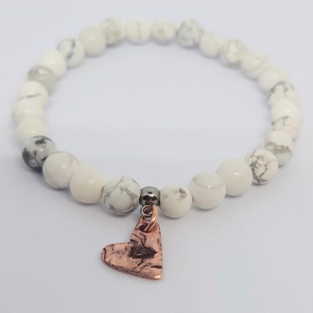 White Howlite Bracelet With Copper Heart Charm