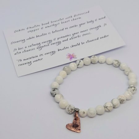 White Howlite Bracelet With Copper Heart Charm