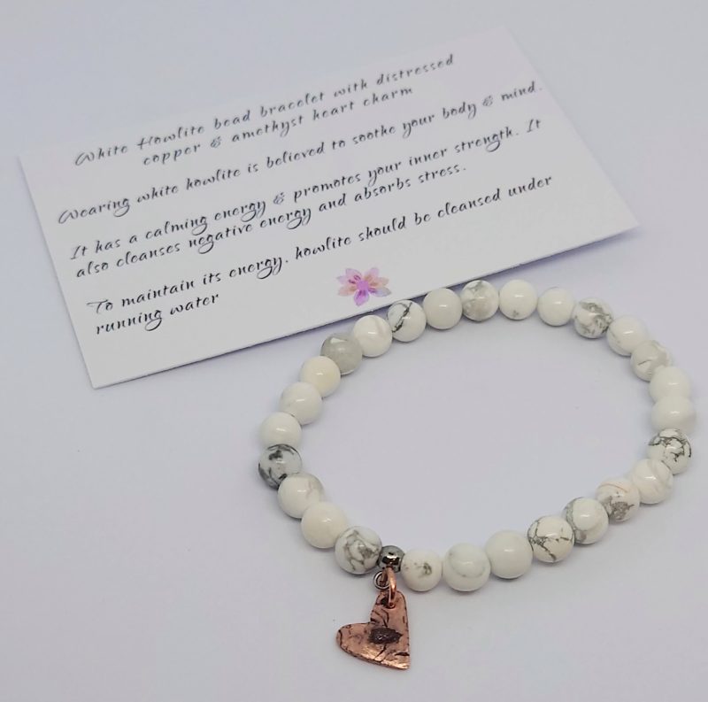 White Howlite Bracelet With Copper Heart Charm