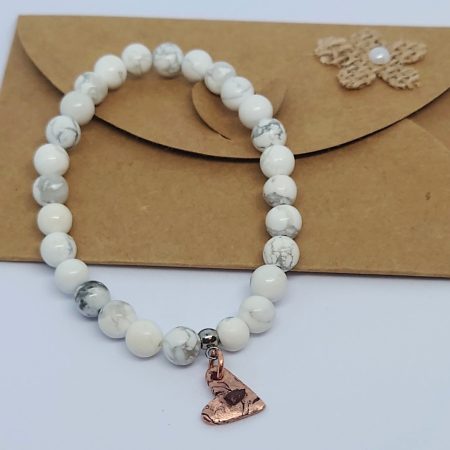 White Howlite Bracelet With Copper Heart Charm
