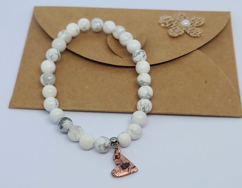 White Howlite Bracelet With Copper Heart Charm