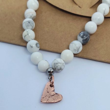 White Howlite Bracelet With Copper Heart Charm