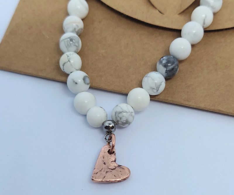White Howlite Bracelet With Copper Heart Charm