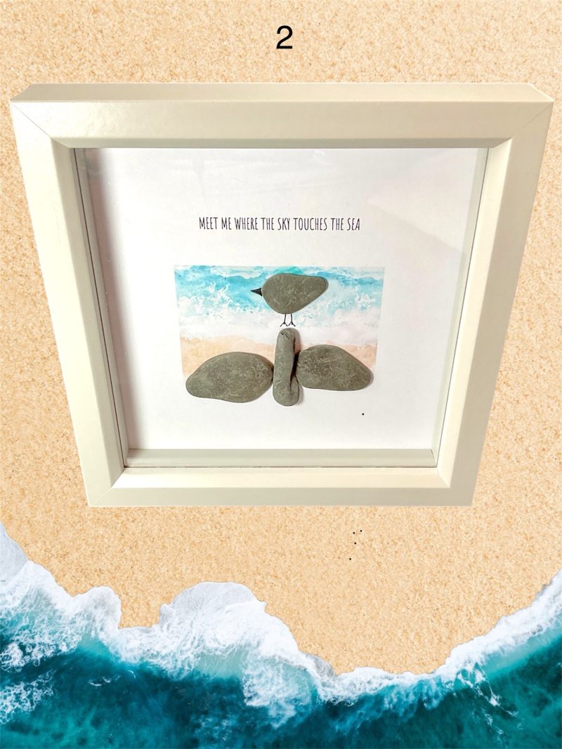 Bird on Rocks Framed Pebble Art