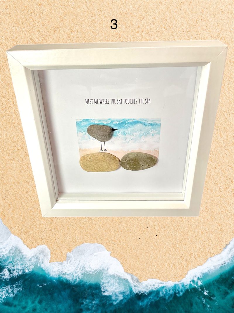 Bird on Rocks Framed Pebble Art