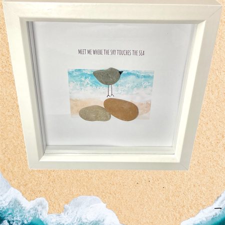 Bird on Rocks Framed Pebble Art