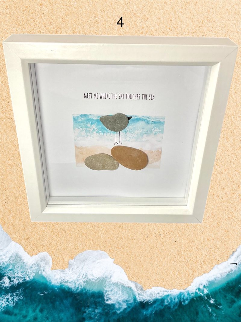 Bird on Rocks Framed Pebble Art