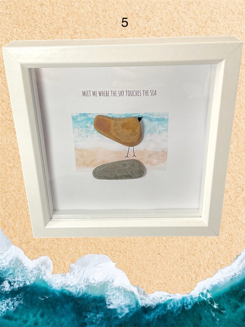 Bird on Rocks Framed Pebble Art