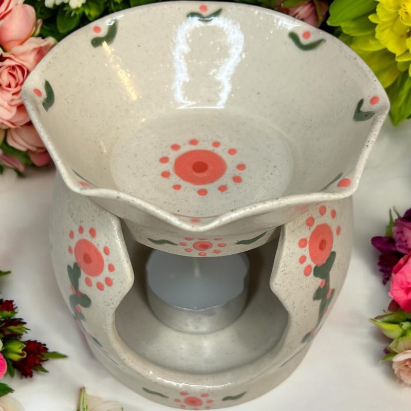 Hand-thrown Flower design Oil burner with detachable lid