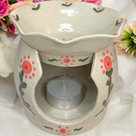 Hand-thrown Flower design Oil burner with detachable lid