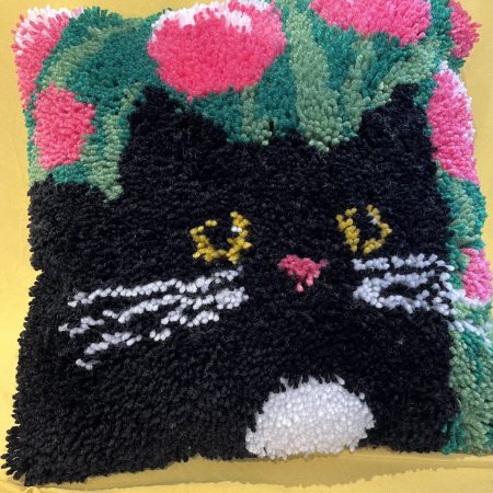 Handmade fun latch hook cat cushion