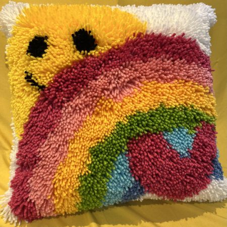 Lovely handmade latch hook rainbow heart cuahion