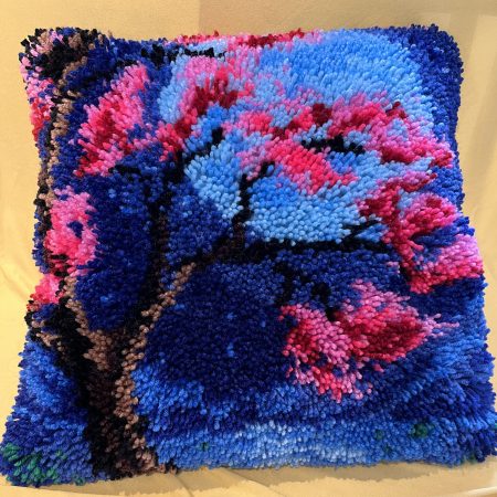 Stunning handmade latch hook cherry blossom cushion