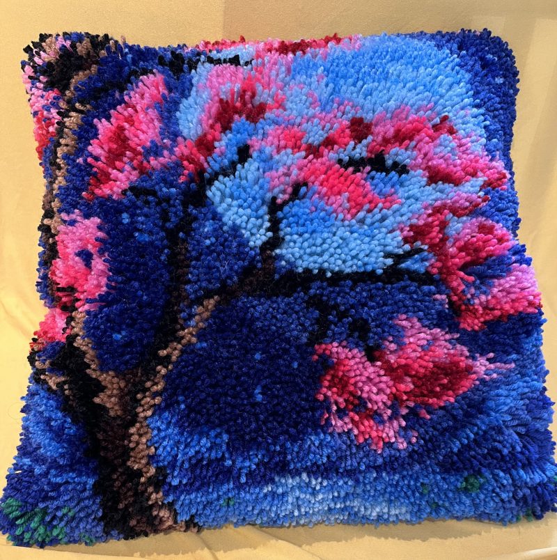 Stunning handmade latch hook cherry blossom cushion