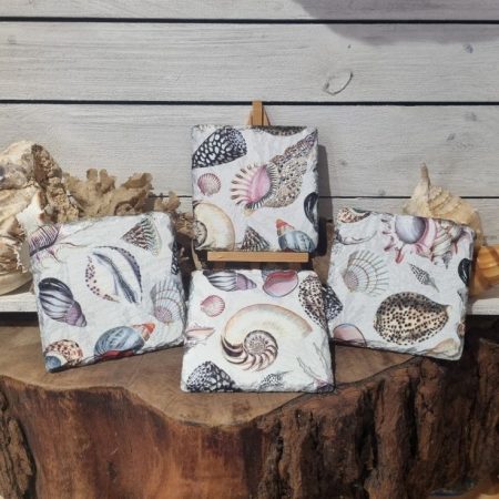 Slate Coasters, Natural Slate, Padded Rubber Feet, Decoupaged, Heat Resistant, Sea Shell Design