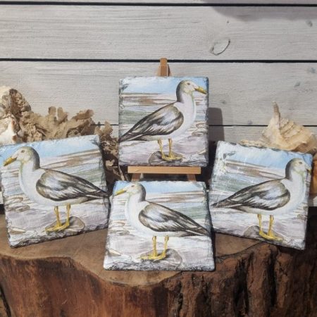Slate Coasters, Natural Slate, Padded Rubber Feet, Decoupaged, Heat Resistant, Sea Gull Design