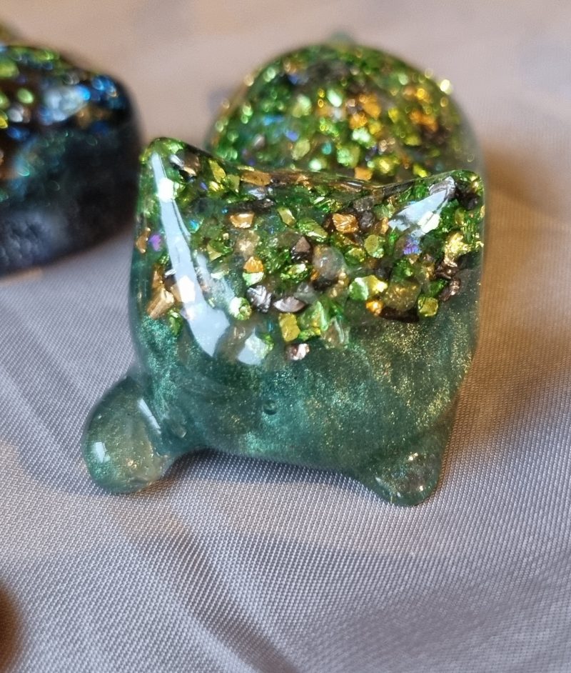 Colourful resin glass ornamental cats - set of 3