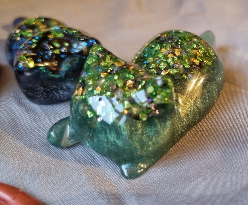 Colourful resin glass ornamental cats - set of 3