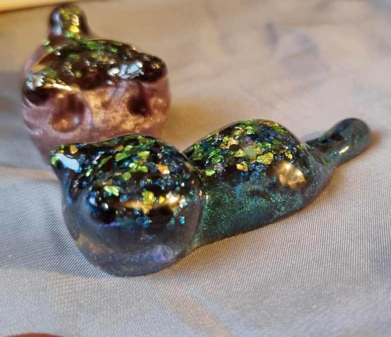 Colourful resin glass ornamental cats - set of 3