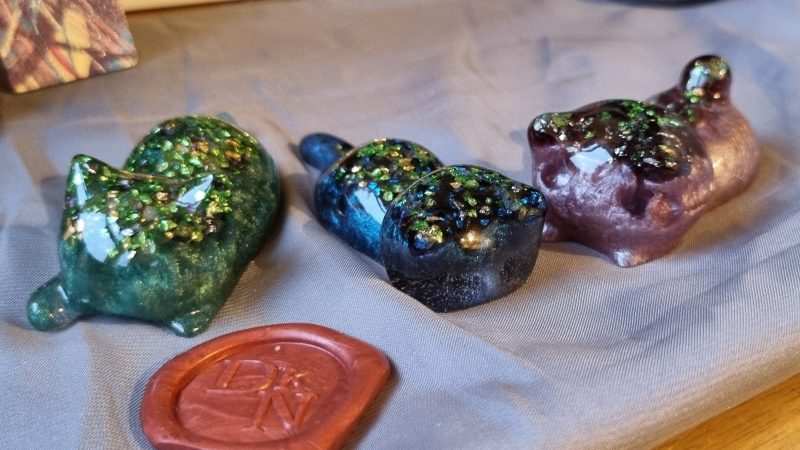 Colourful resin glass ornamental cats - set of 3