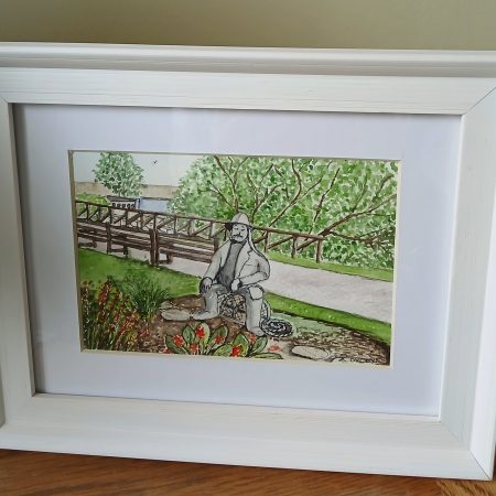 Filey, Fisherman Bed Statue, Crescent Gardens, original framed watercolour