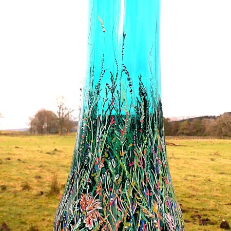 Vase Green Botanical Glass Hand painted