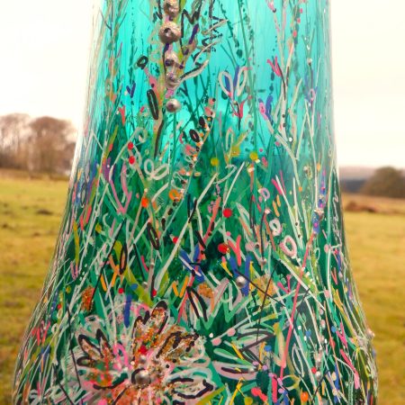 Vase Green Botanical Glass Hand painted