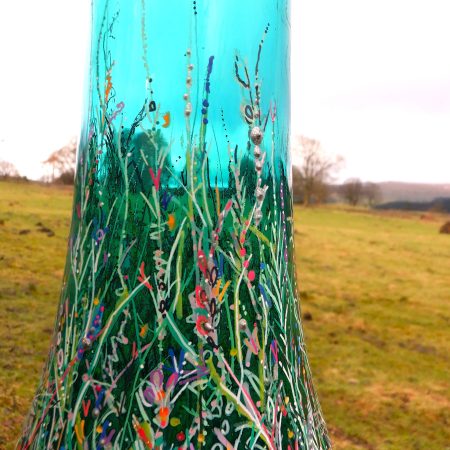 Vase Green Botanical Glass Hand painted