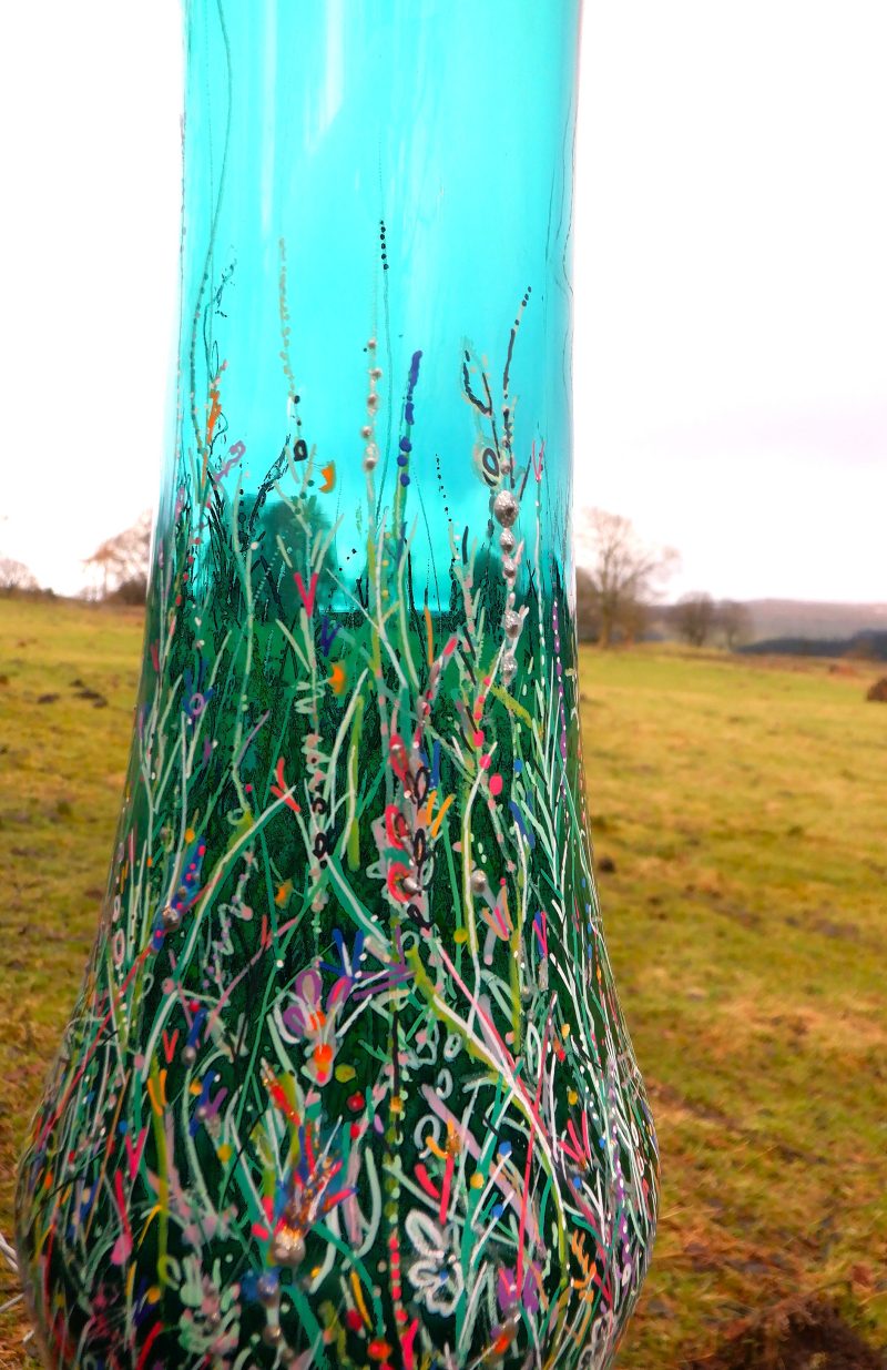 Vase Green Botanical Glass Hand painted
