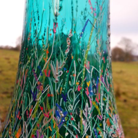 Vase Green Botanical Glass Hand painted