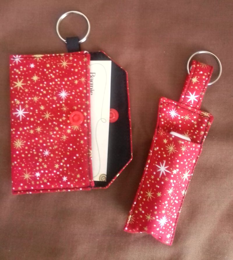 Lip balm holder keyring and card holder keyring matching set, chap stick pouch, keyring purse,