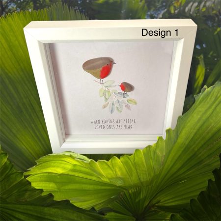 When Robins Appear Framed Pebble Art