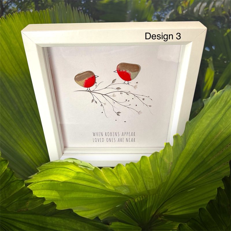 When Robins Appear Framed Pebble Art